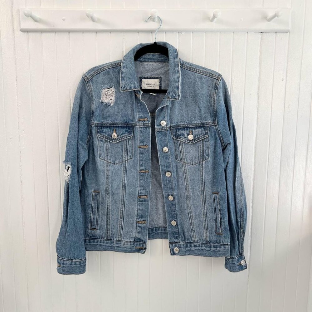 Forever 21 Distressed Denim Jean Jacket